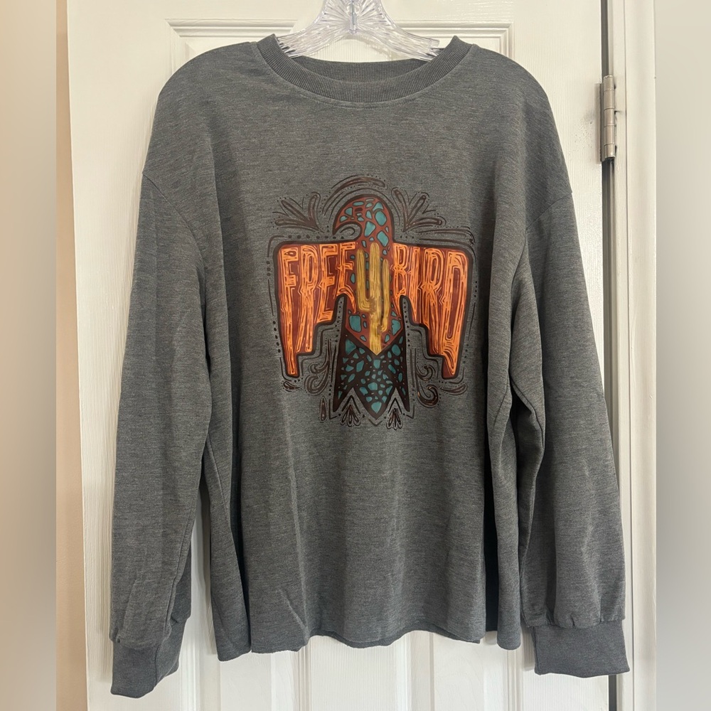 Lynyrd Skynyrd Free Bird Gray Graphic Lightweight Sweat Shirt Women’s Large